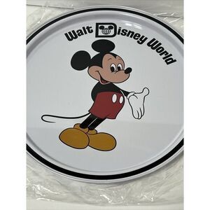 Vintage WALT DISNEY WORLD MICKEY MOUSE 11" Round‎ Metal Plate Tray 1970's❤